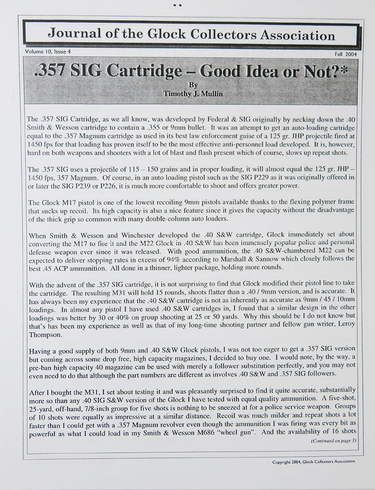 2004 Journal, Vol. 10/Iss. 4: .357 SIG Cartridge, Jim Cirillo and Jeff Cooper