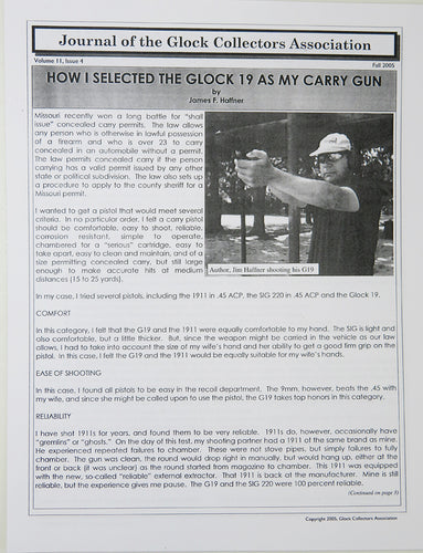 2005 Journal, Vol. 11/Iss. 4: How To Choose A Carry Gun, Lead Bullets OK in GLOCK?