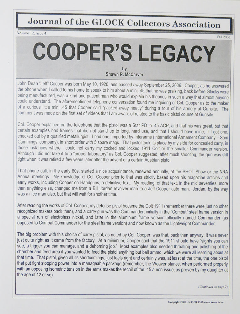2006 Journal, Vol. 12/Iss. 4: Jeff Cooper's Legacy, Q&A With GLOCK