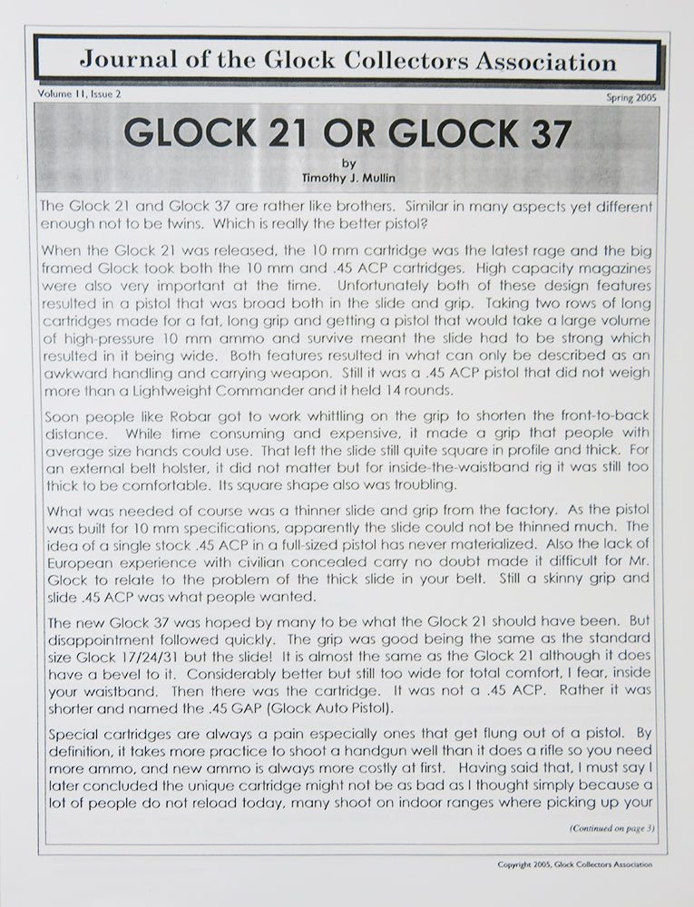 2005 Journal, Vol. 11/Iss. 2: GLOCK Pro Shooters, GLOCK G21 Or Glock G37