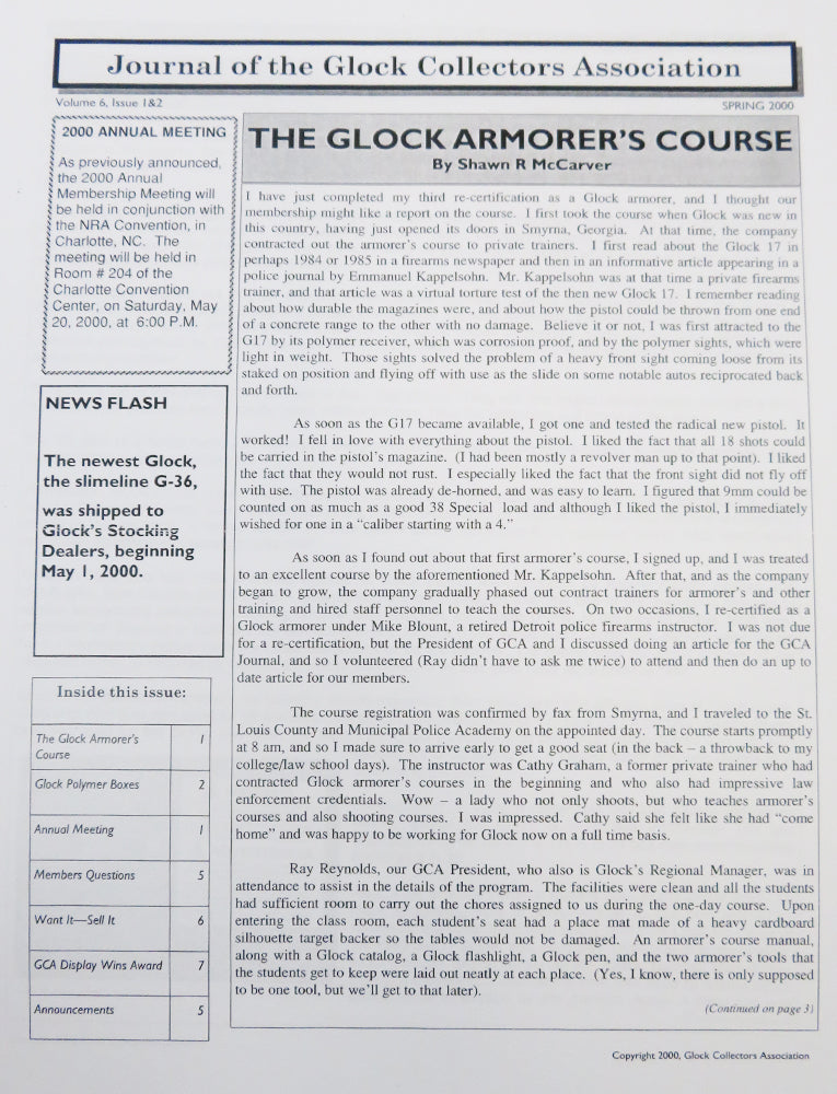 Journal of Glock Collectors Association Volume 6, Issue 1 & 2 reprint