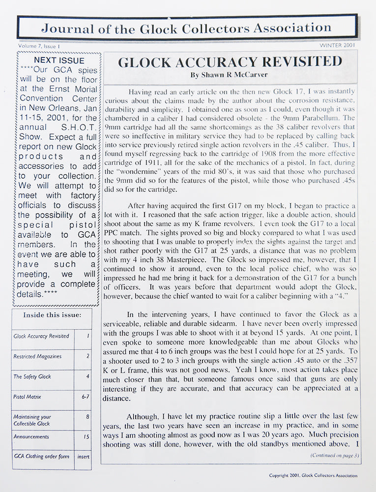 Journal of Glock Collectors Association Volume 7, Issue 1 reprint